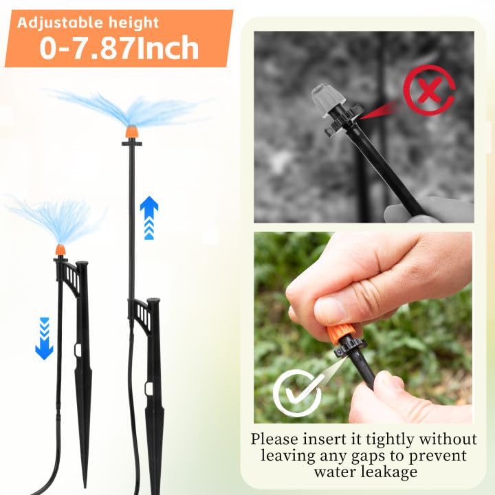 FULAIERGD 20 Sets 180 Degree Irrigation Sprinkler Heads with Stake Drip Micro Spray Emitters with 1/4"" Irrigation Tubing on Riser Stake Micro Spray Sprinkler Stake Assembly for Garden Watering System - Image 3